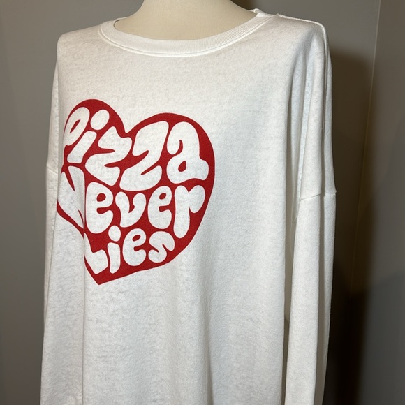 WILDFOX “Pizza Never Lies” Oversized Cotton Blend Sweatshirt WHITE / SMALL - Picture 2 of 11